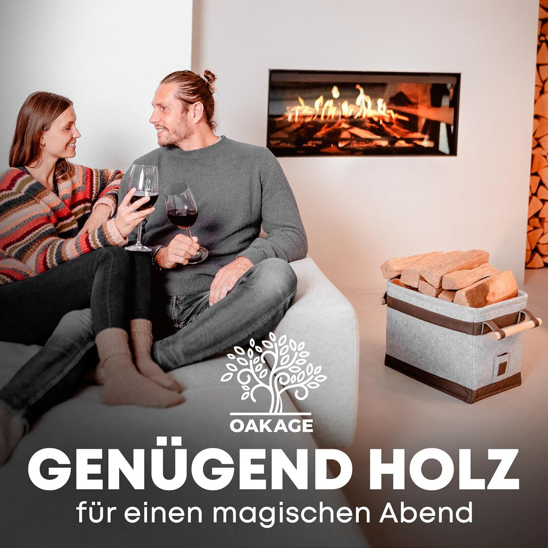 OAKAGE® Holzkorb für Kaminholz Gross [Schmutzabweisendes Innenfutter und Lederboden] Kaminholzkorb F