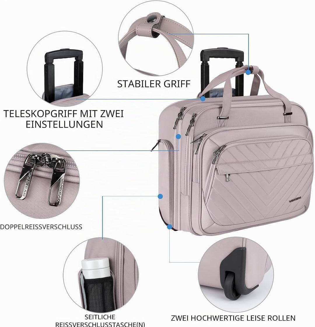 VANKEAN Rollende Laptoptasche Frauen mit Rädern, passend für bis zu 15,6 Zoll Rollende Aktentasche W