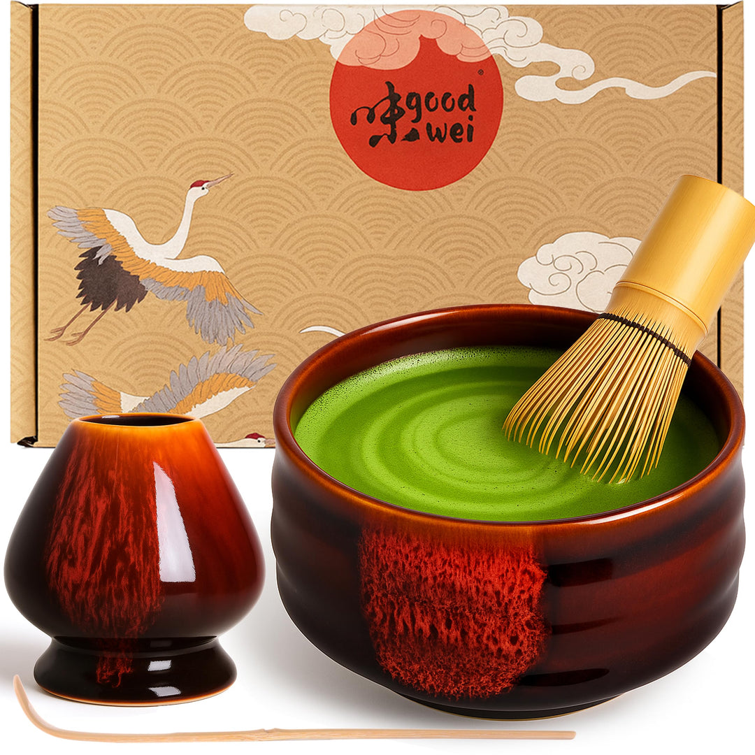 Goodwei Japanisches Matcha Komplett-Set mit hochwertiger Teeschale (Akai, 120) Akai 120, Akai 120