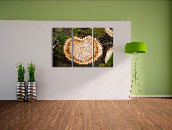 Pixxprint Jahresringe am Baumstamm / 3-Teilig/Gesamtmass 120cm Leinwandbild bespannt auf Holzrahmen/
