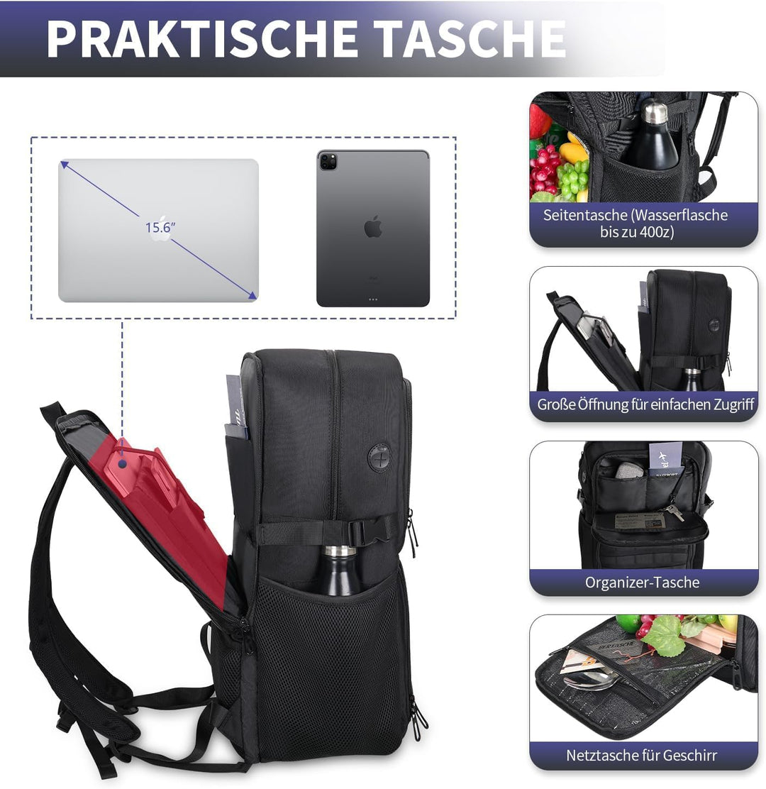 BERTASCHE Lunch Rucksack, Arbeit Rucksack mit Isoliertem Kühlfach, 15,6 Zoll Laptop Rucksack mit USB