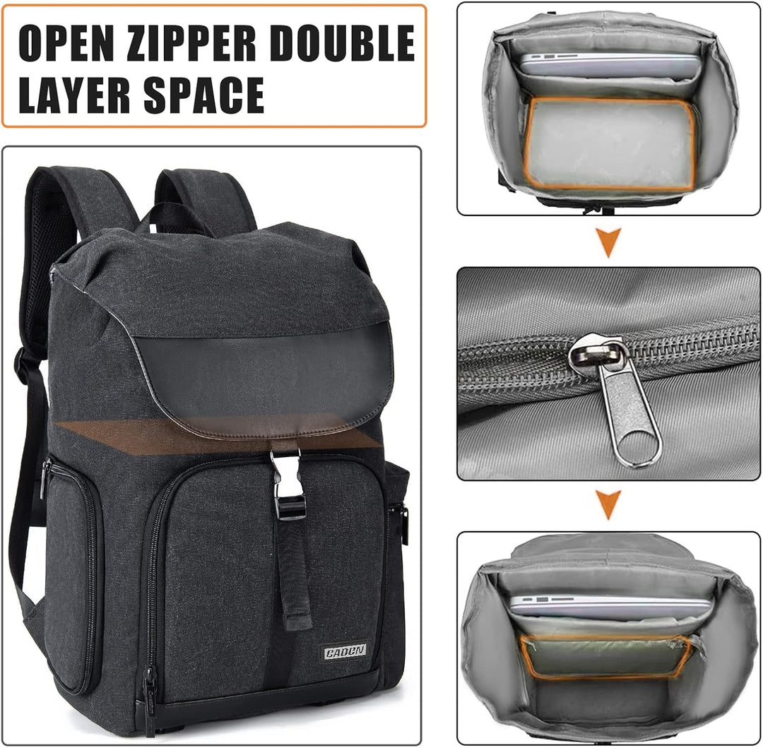 CADeN Kamerarucksack, Leinwand Professionell Fotorucksack Vintage Kameratasche 15.6''Laptopfach Komp