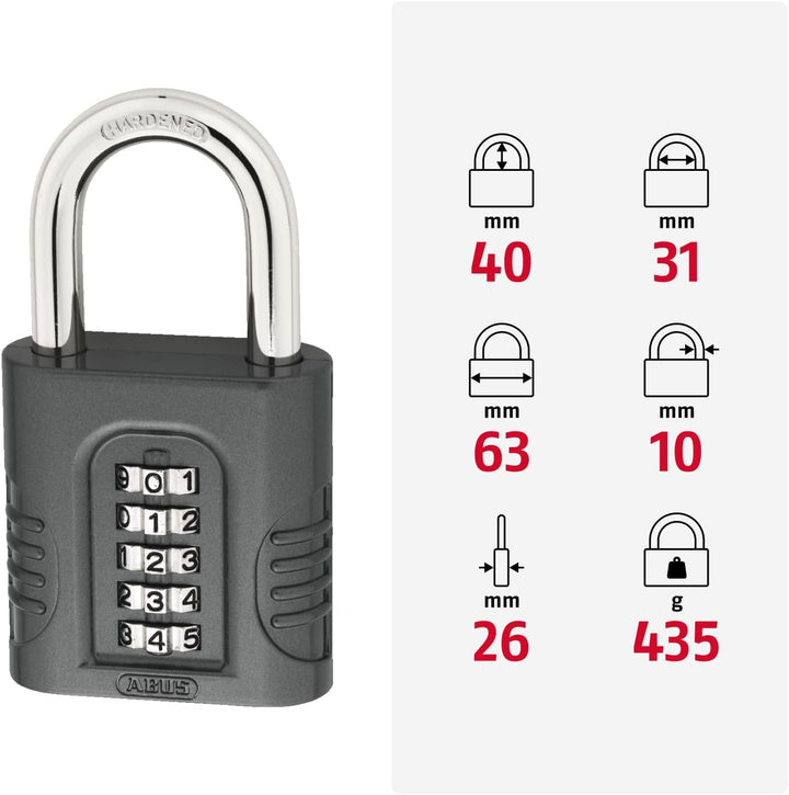ABUS Zahlenschloss 158/65 - Vorhängeschloss mit Zinkgussdruck-Gehäuse - mit individuell einstellbare