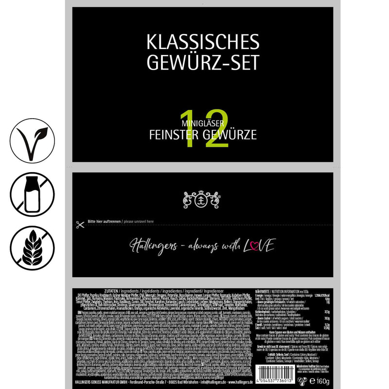 Hallingers Klassisches Gewürz-Set - Gewürz Geschenkset handmade, 12 Gewürze aus aller Welt (Set) - A