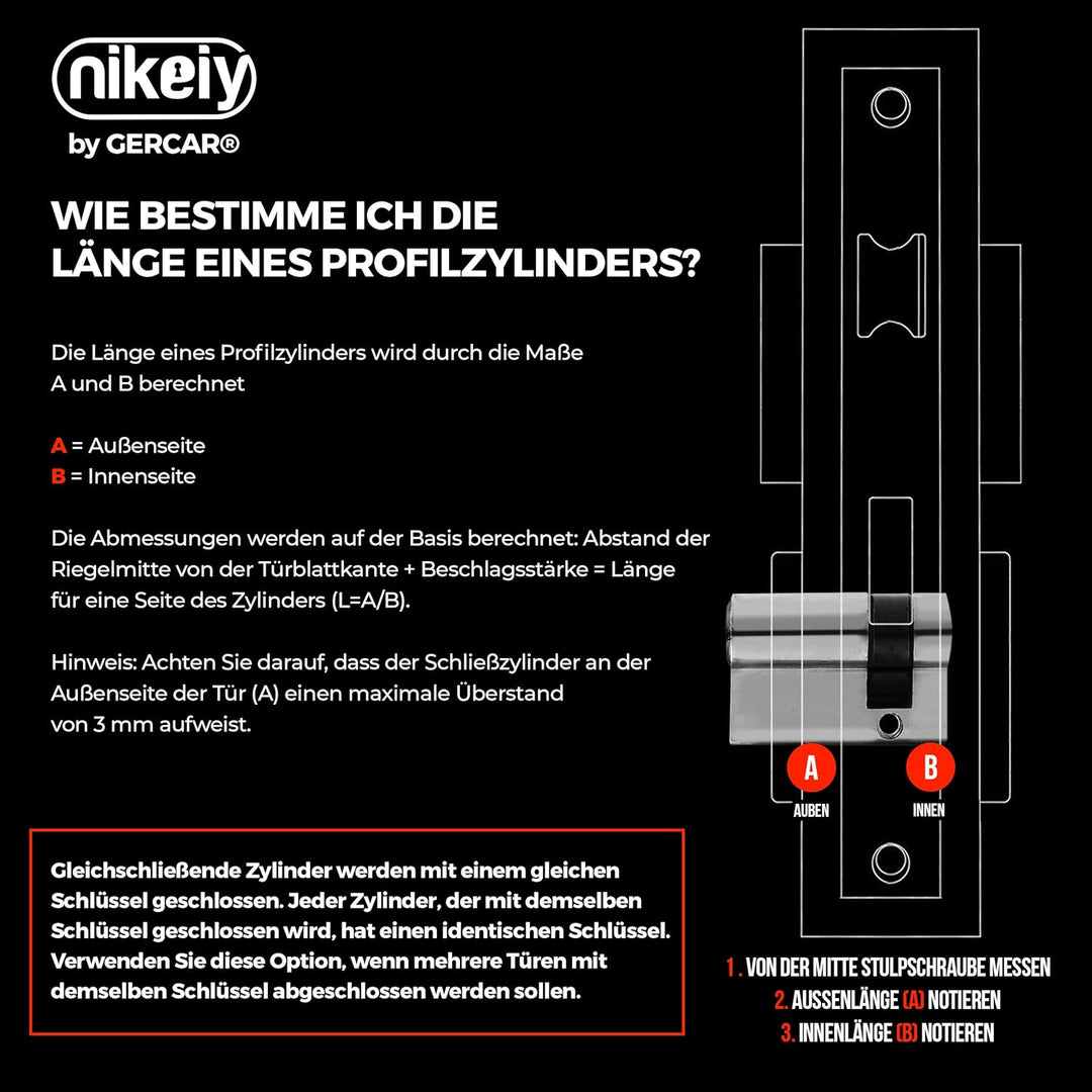 GERCAR Halbzylinder 10/30 Profilzylinder Schliesszylinder Zylinderschloss Türschloss - inkl. 5 Schlü