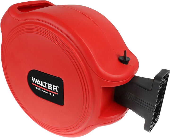 WALTER Schlauchaufroller: 20+2m PVC-Netzschlauch, automatischer Sicherheitsrückzug, 180° schwenkbare