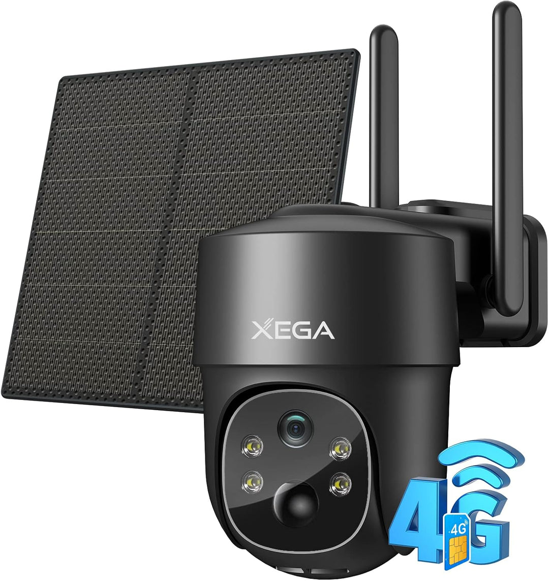 Xega® 3G/4G LTE Überwachungskamera Aussen Solar mit SIM Karte - 2K HD 3MP PTZ Kabellos Kamera Ohne W