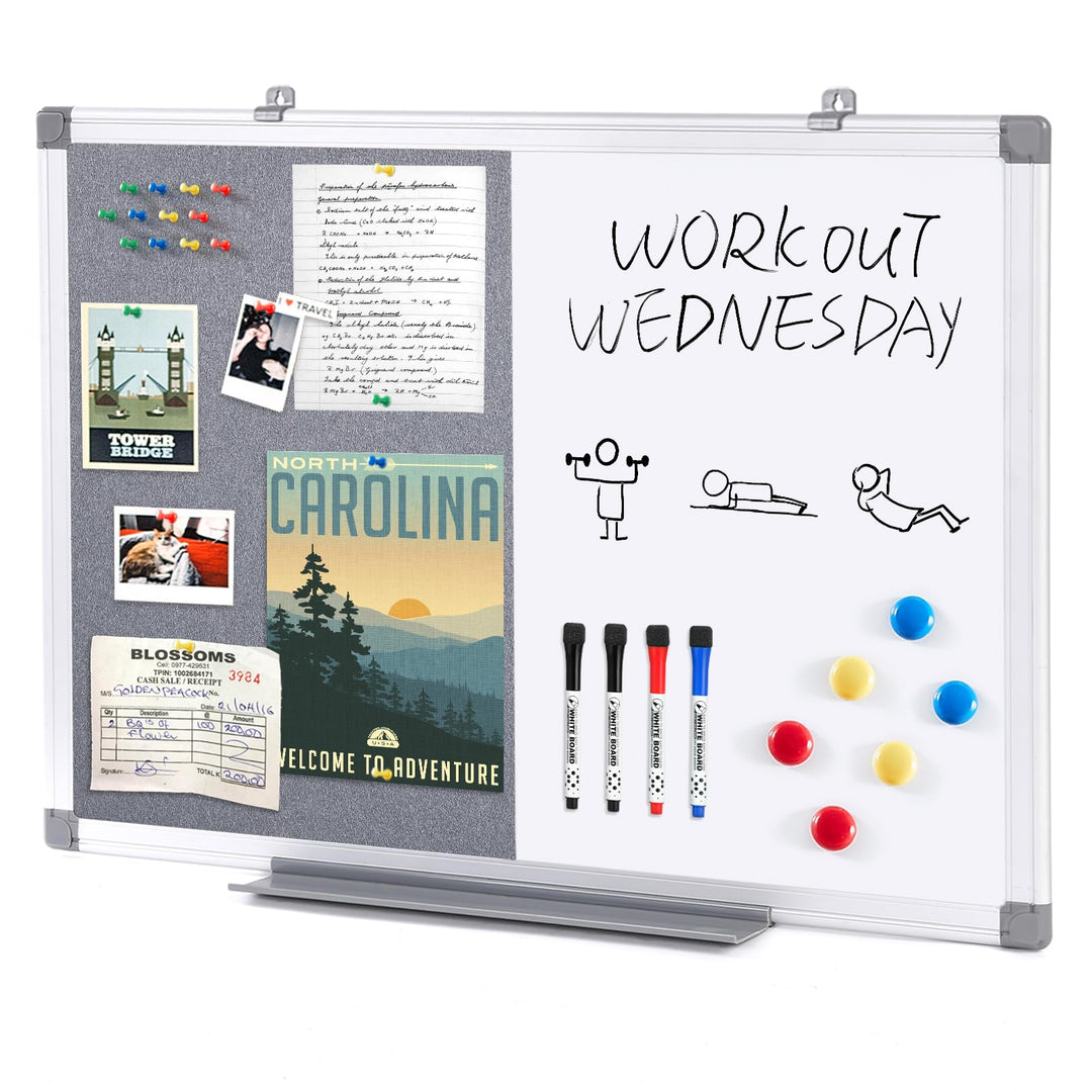 Swansea Whiteboard Magnettafel und Pinnwand Filz mit Aluminiumrahmen für Wohnung, Büro, Küche und Sc