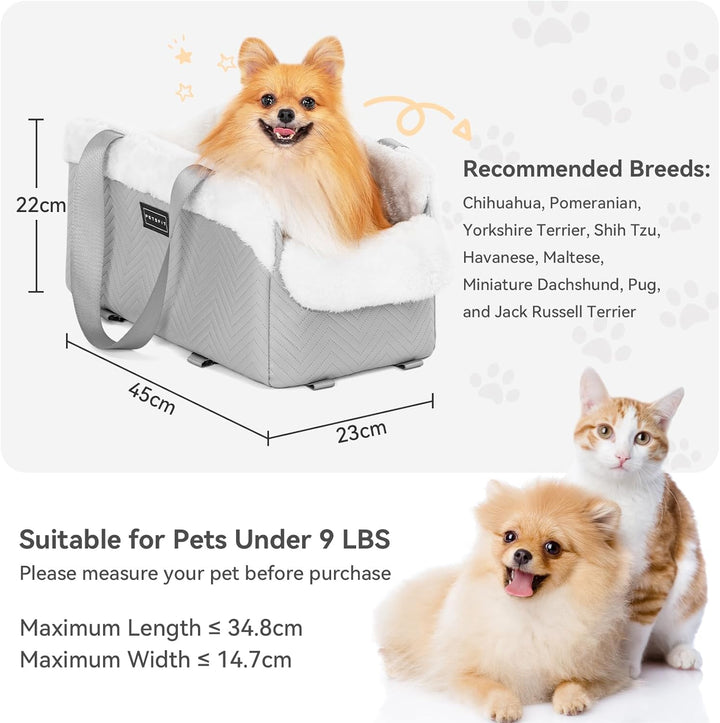 PETS FITHunde Mittelkonsole Auto, Autositz für kleine Hunde mit verbesserten Sicherheitsgurten, wasc