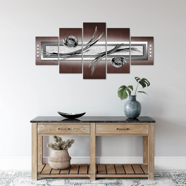 Runa Art Wandbilder Abstrakt 5 Teilig Bild auf Vlies Leinwand Deko Wohnzimmer Schlafzimmer Grau Brau