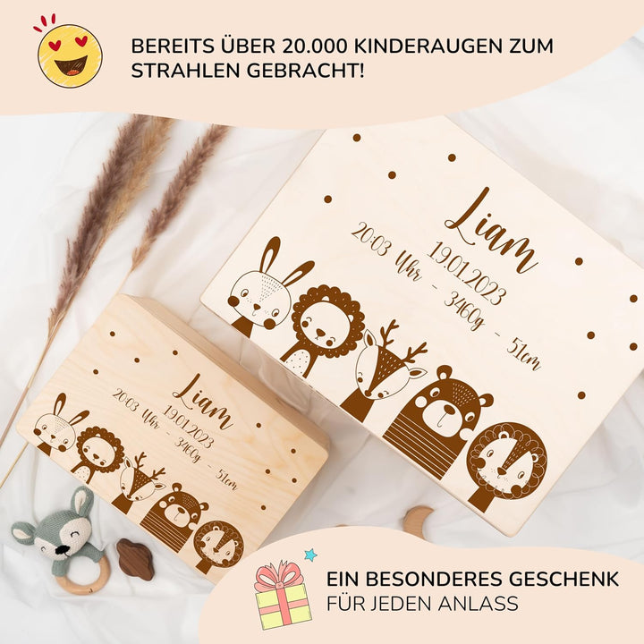 KIDSMOOD - Erinnerungsbox Baby, personalisierte Holzkiste mit Deckel, Ideal zur Aufbewahrung von Eri
