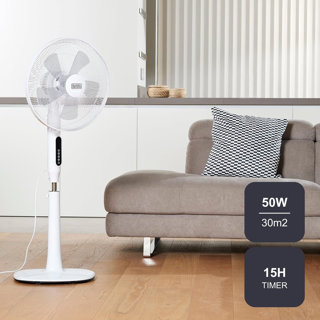 BLACK+DECKER BXEFP50E - Standventilator 110-115cm, 50W, 3 Geschwindigkeiten, Touch-Tasten, Fernbedie