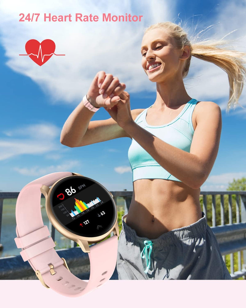 GRV Runden Smartwatch Damen Herren Fitnessuhr mit Herzfrequenzmessung,Schrittzähler,Schlafmonitor,7