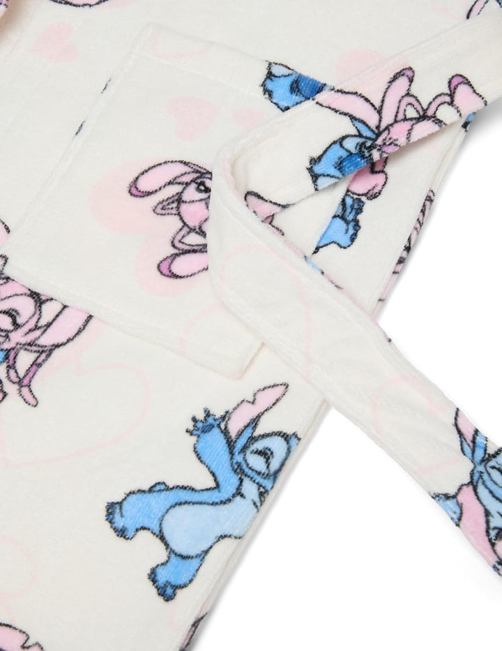 OVS Kids Weisser Mädchen-Bademantel aus 100% Baumwolle mit Lilo &amp; Stitch Muster 7-8 Jahre Weiss, 7-8