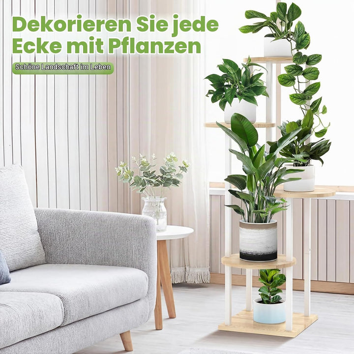 Rund Hölzern Blumenregal Metall Pflanzenregal, Mehrstöckig Blumenständer Pflanzenständer Blumenbank