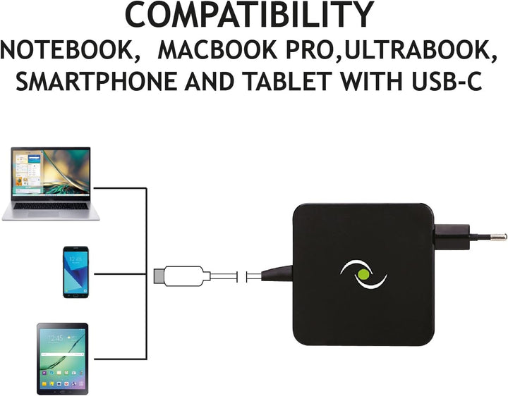 Tecnoware USB Typ-C Universal-Adapter 65 W - Batterieladegerät kompatibel mit jedem Notebook mit USB