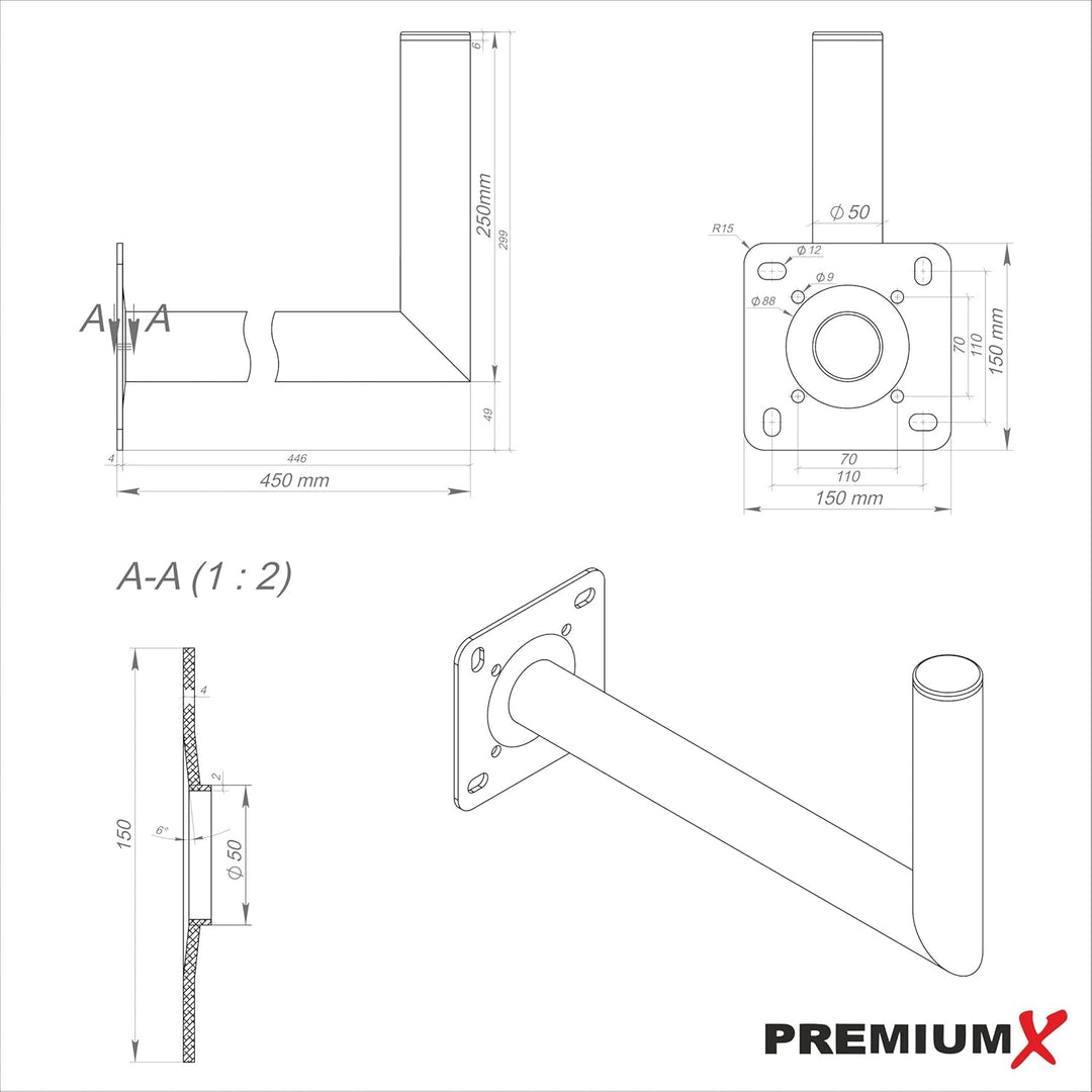 Premium X 40cm Wandhalter ALU Wand SAT Halterung Wandhalterung L-Halter 400mm Schraubensatz für Wand