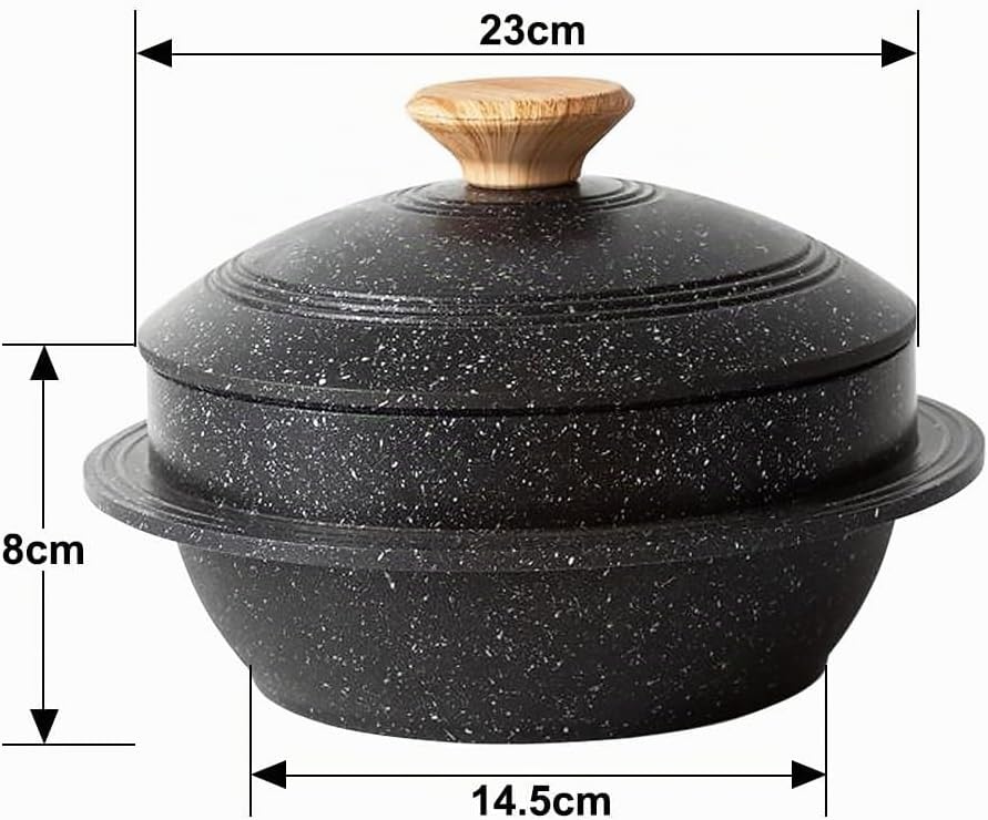 Koreanische Steinschale mit Deckel, 24 cm Dolsot Bibimbap Schale für Hot Pot Suppe - Schwarz Schwarz