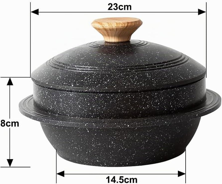 Koreanische Steinschale mit Deckel, 24 cm Dolsot Bibimbap Schale für Hot Pot Suppe - Schwarz Schwarz