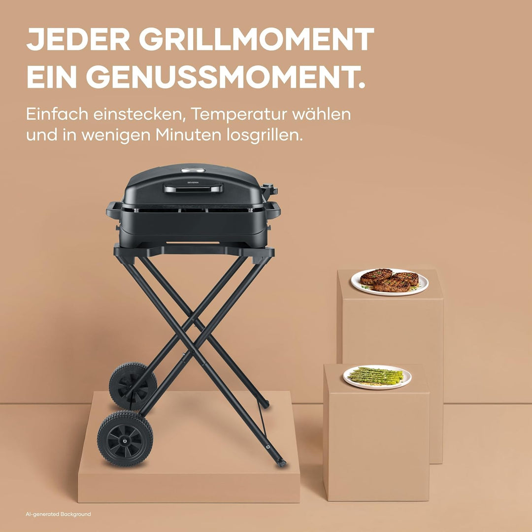 SEVERIN Electric Outdoor BBQ Grill mit Stand und Haube PG 8598