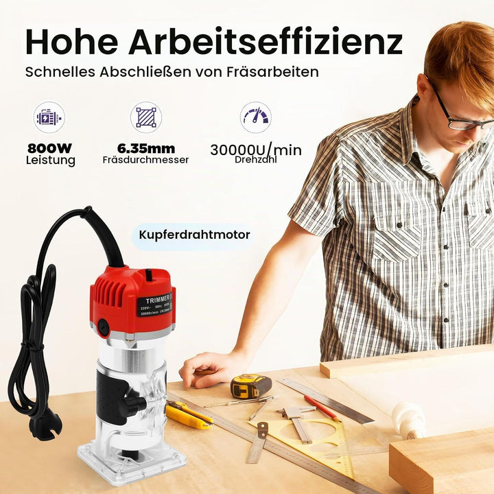 Holzfräse Oberfräse, 800W Elektrischer Oberfräse 1/4" Kantenfräse Einhandfräse Profi Holzfräse Handf