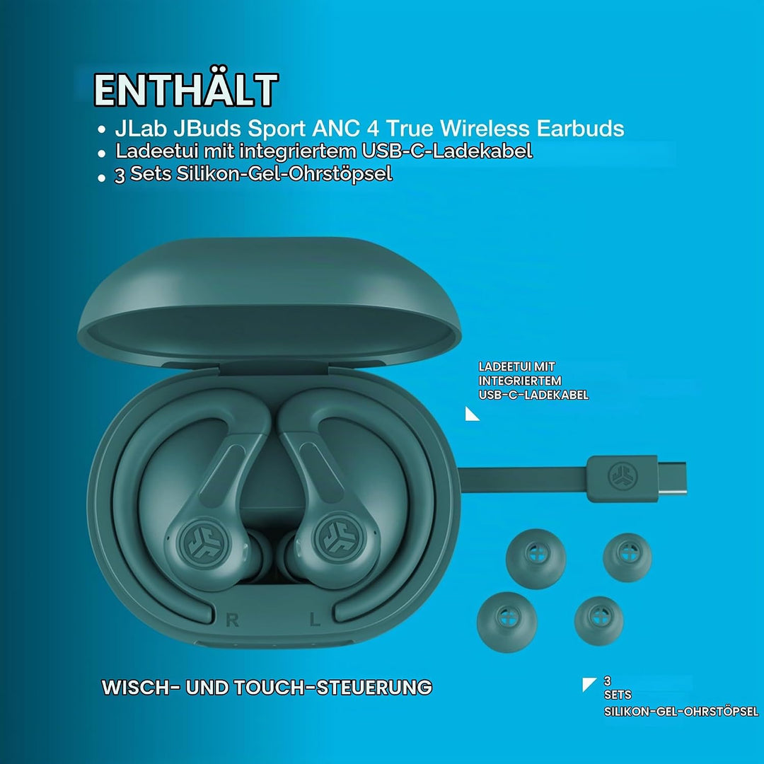 JLab JBuds Air Sport ANC 4 Kopfhörer In Ear, Sportkopfhörer Bluetooth, 60+ Std., Noise Cancelling Tr