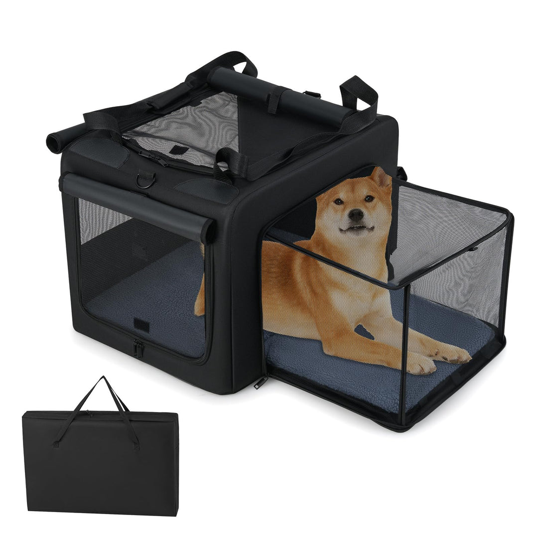 COSTWAY Hundebox faltbar, Transportbox Hund mit 2 Öffnungen, Fenster, Netzkorb, Griffen & Tasche, Hu