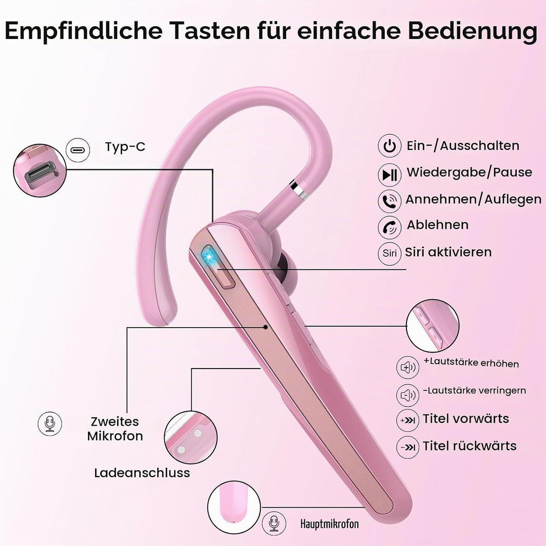V5.3 Bluetooth Headset, Headset Kabellos Freisprech mit ENC Dual Geräuschunterdrückung Mic, 120 Std