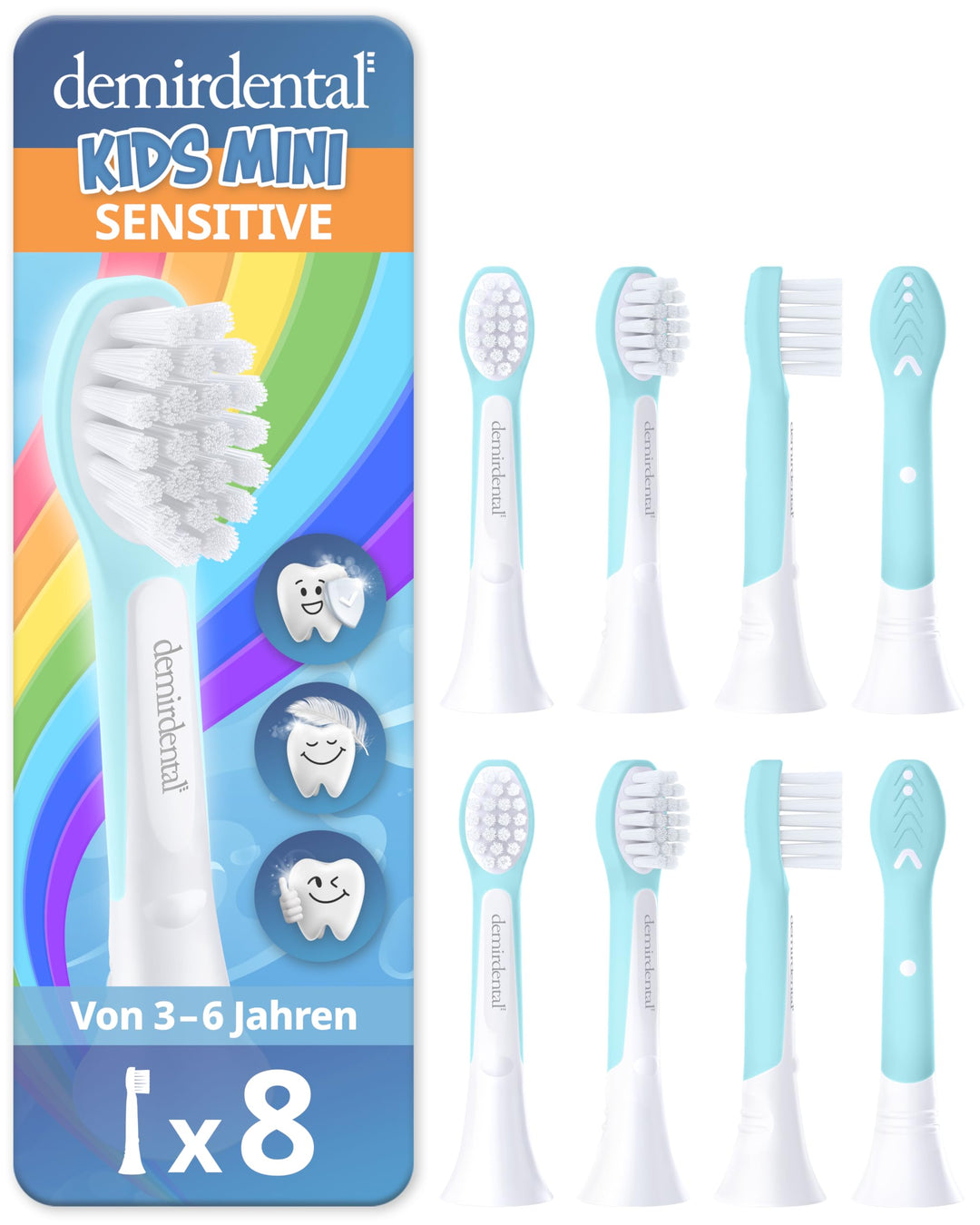 demirdental Kinder Ersatzbürsten passend für Philips Sonicare Kids, Compact Mini Bürstenköpfe für 3-