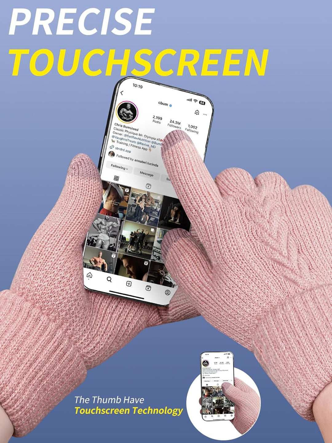 Handschuhe Winter Damen, Doppelte Thermo mit Fleecefutter Touchscreen Strick wollhandschuhe Laufen R