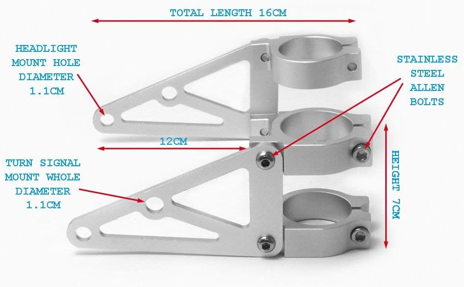 Paar 48-49mm Motorrad Scheinwerfer-Halter - Gabel Montiert - CNC Alu Gebürstet Hochwertig