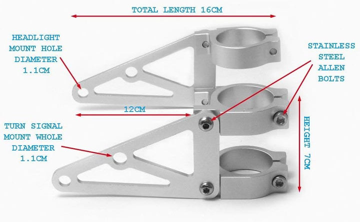 Paar 48-49mm Motorrad Scheinwerfer-Halter - Gabel Montiert - CNC Alu Gebürstet Hochwertig