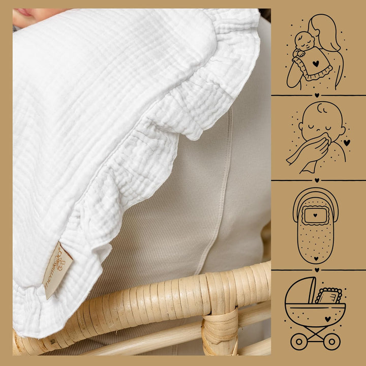 Thermikoa Spucktuch Baby Musselin – 50x30 cm Mulltuch für Kinderwagen – 3-lagige Baumwolle &amp; Frottee