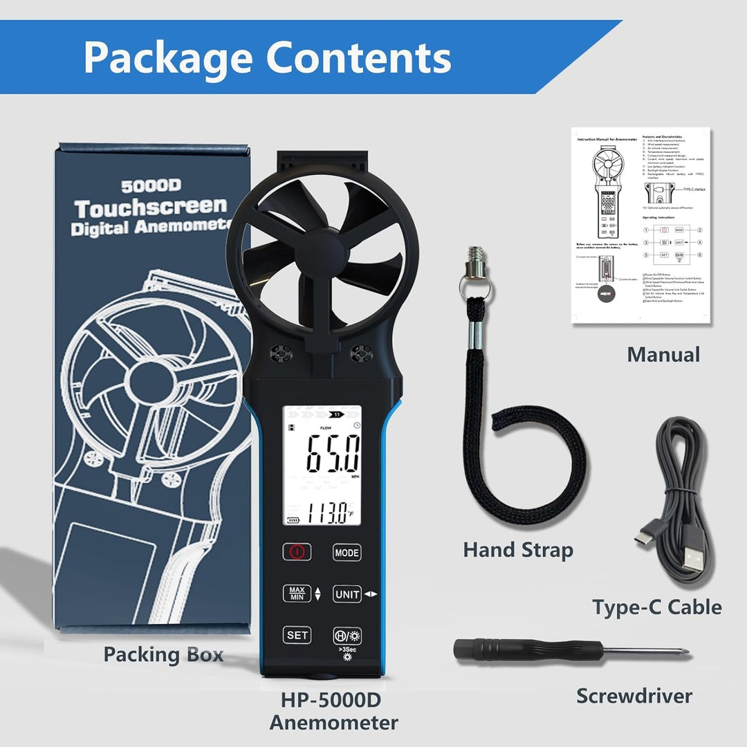 Digital Anemometer CFM/CMM/CMS Luftstrom-Geschwindigkeitsmesser mit LCD Hintergrundbeleuchtetem, Win