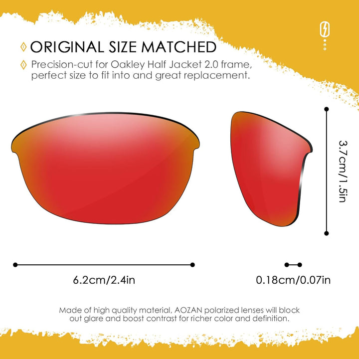 AOZAN ANSI Z87.1 Ersatzgläser kompatibel mit Oakley Half Jacket 2.0 OO9144 Sonnenbrille Elektrisches