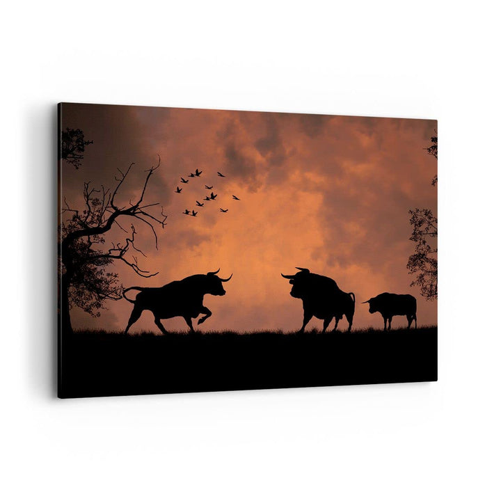 Bilder auf Leinwand 100x70cm Leinwandbild mit Rahmen Tier wütend Stier Gross Wanddeko Bild Schlafzim