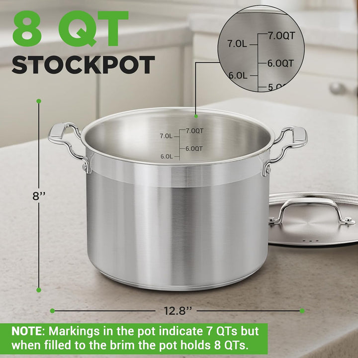 NutriChef 8 Liter Edelstahl-Topf - 18/8 Lebensmittelqualität Schwerer Grosser Suppentopf für Eintöpf