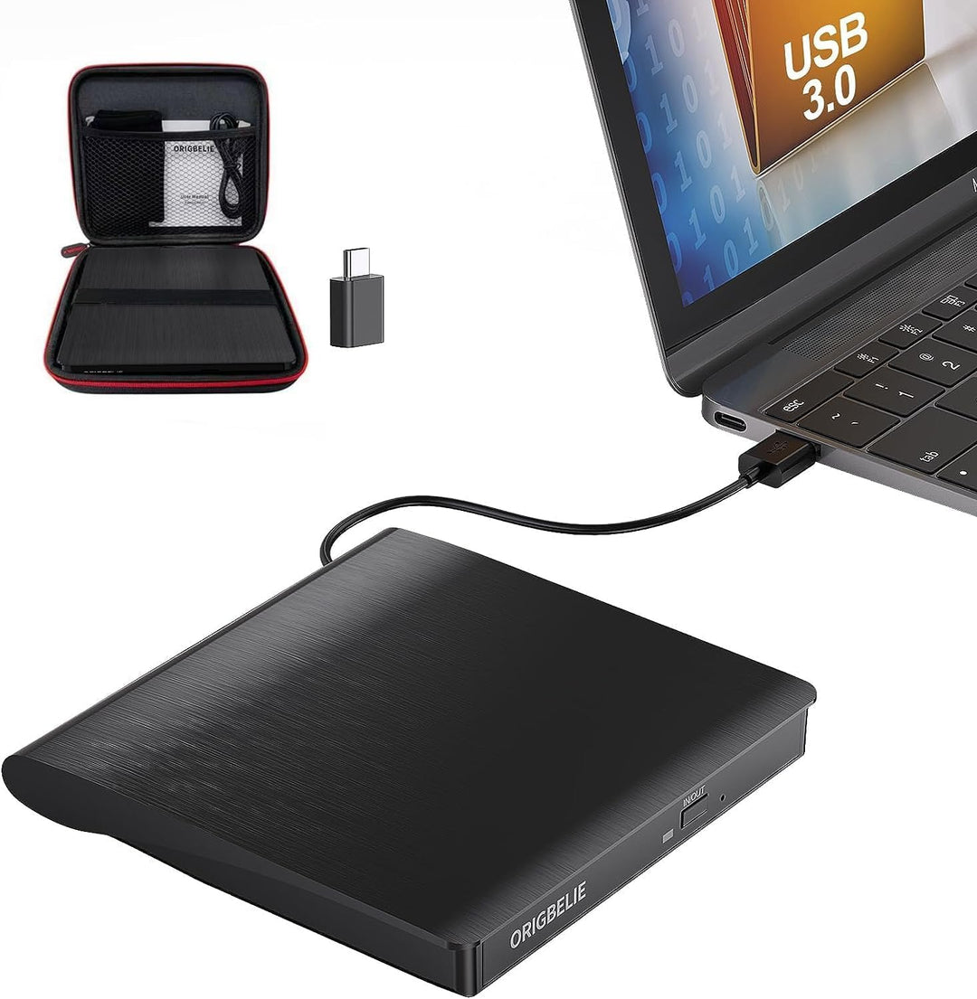 ORIGBELIE Externer CD-Player für Laptop-PC, externer Plug&Play-CD-DVD-Brenner, USB 3.0 CD/DVD +/-RW-