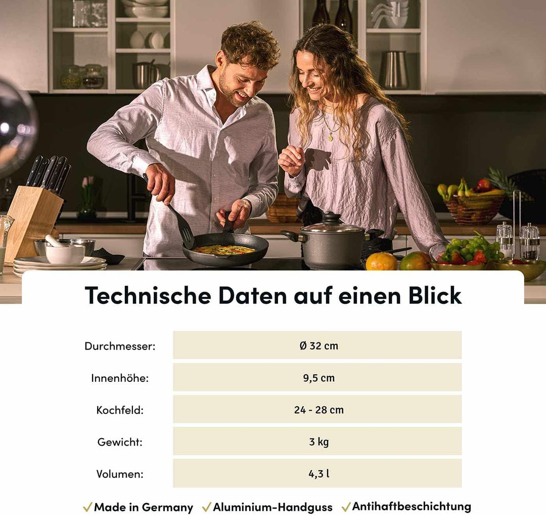 Hoffmann Schmorpfanne 32 cm hoher Rand Induktion I Made in Germany I Schmortopf Induktionsgeeignet A