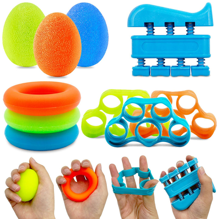 10 Stück Handtrainer mit 3 Widerstandsstufen - Eiförmige Griffbälle für Klettern, Gitarre & Klavier