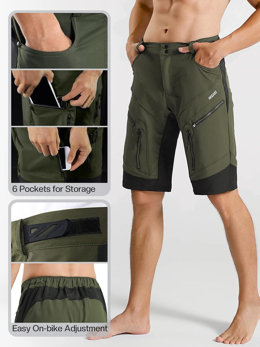 ARSUXEO Radhose Herren MTB Shorts Gepolstert Getrennte Unterhose Lose Fit Fahrradhose Wasserabweisen