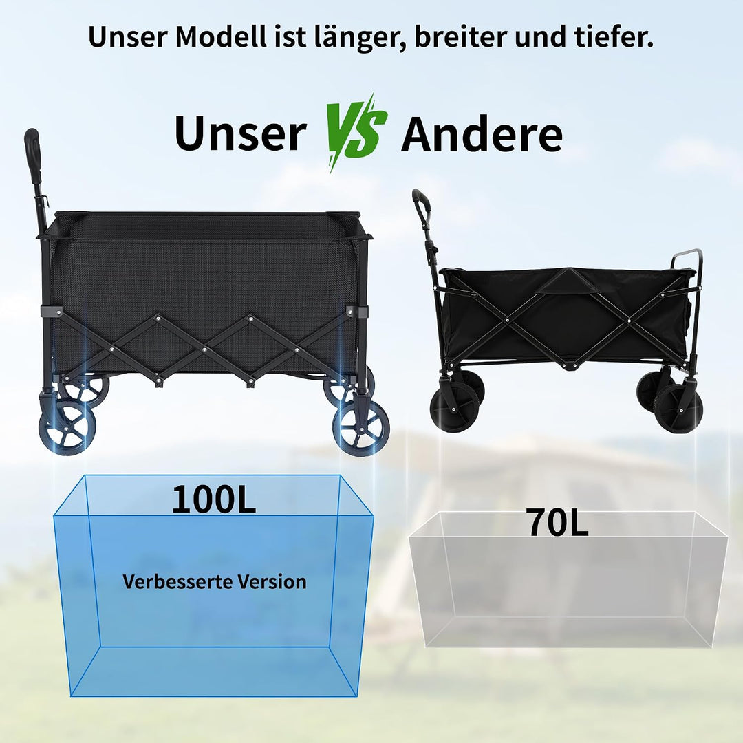 Faltbarer Wagen mit Rädern, zusammenklappbarer Wagen mit verstellbarem Griff, 100L und 550LB grosse