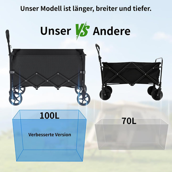 Faltbarer Wagen mit Rädern, zusammenklappbarer Wagen mit verstellbarem Griff, 100L und 550LB grosse