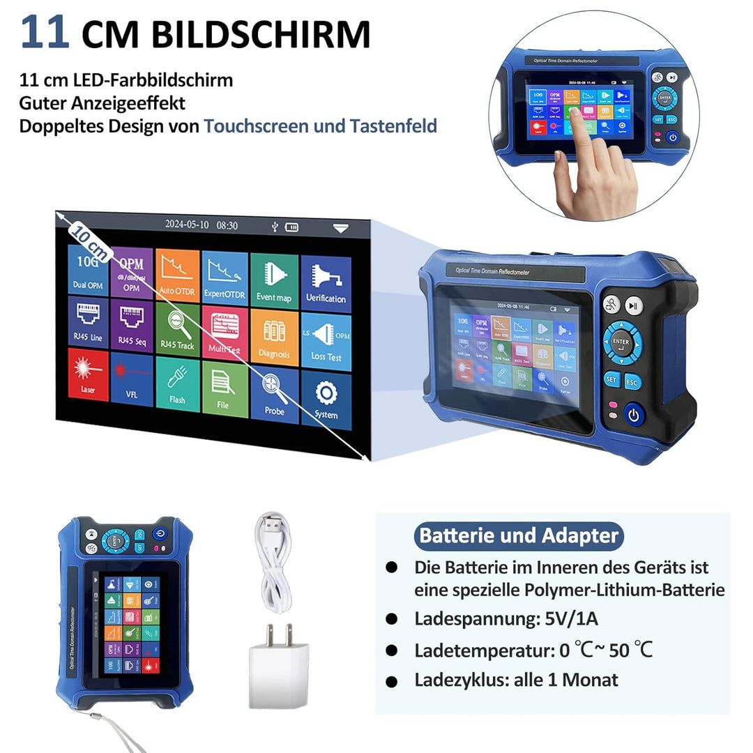 16-in-1 OTDR Optical Fiber Tester 1310/1550nm, 11cm Touchscreen und Event Map OLT (Optical Loss Test