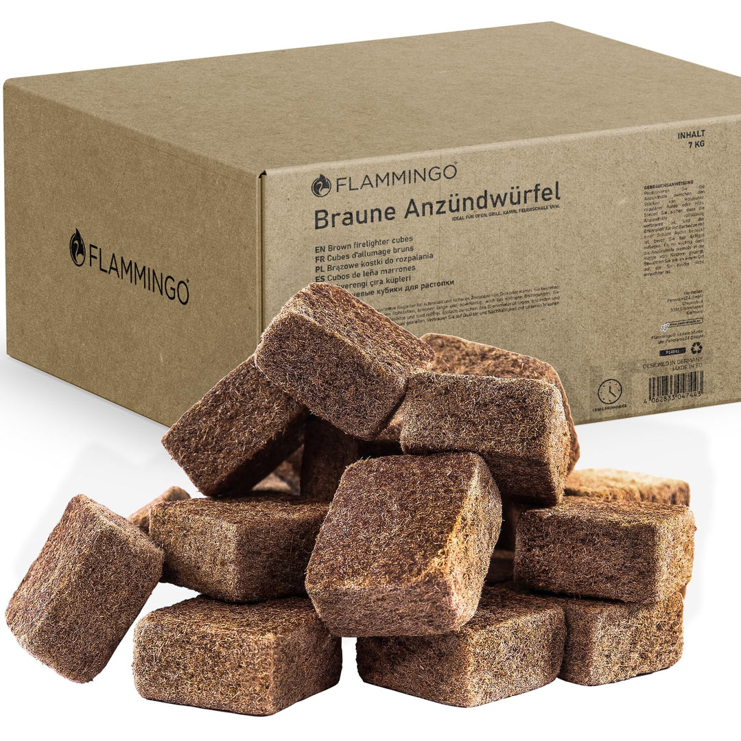 Flammingo® Ökologische Anzündwürfel, braun - ca. 875 Stk, 7 kg Karton - Brenndauer ca. 12 min pro Wü