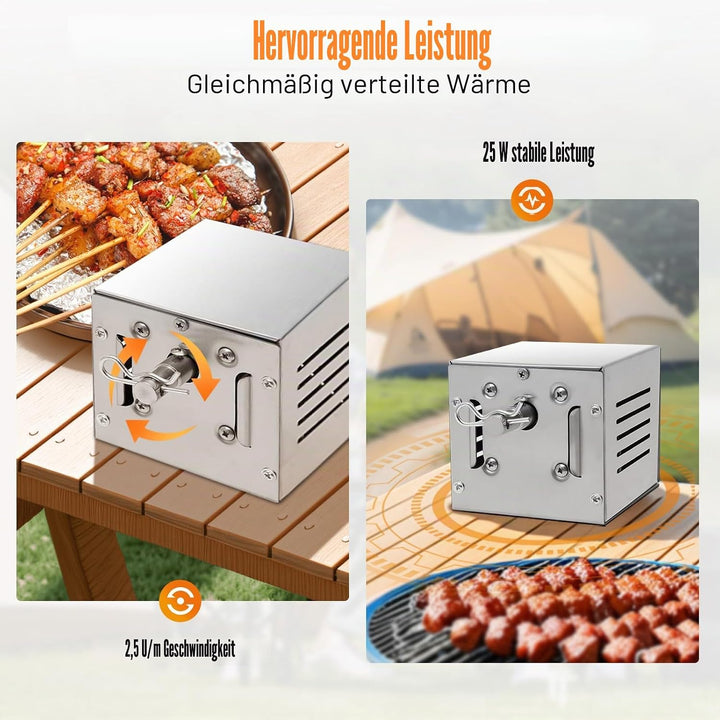 Futchoy Grillmotor für Grillspiess 25W Edelstahl Grillspiess Motor bis 100KG Belastbar BBQ Drehmotor