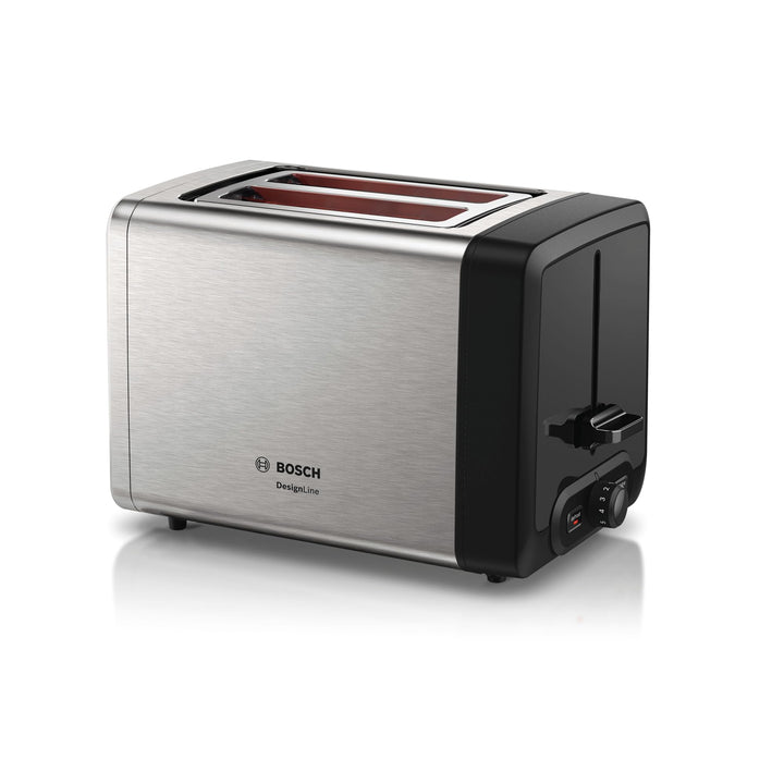 Bosch Kompakt Toaster DesignLine TAT4P420DE, integrierter Edelstahl-Brötchenaufsatz, mit Abschaltaut