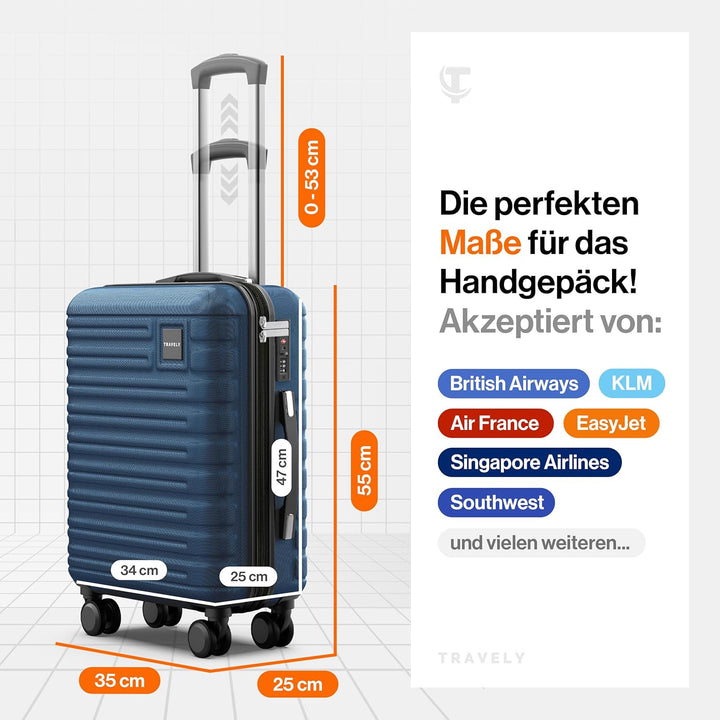 Travely Premium Handgepäck Koffer 55x35x25cm - passend für Air France, KLM und co. I 36L Handgepäck