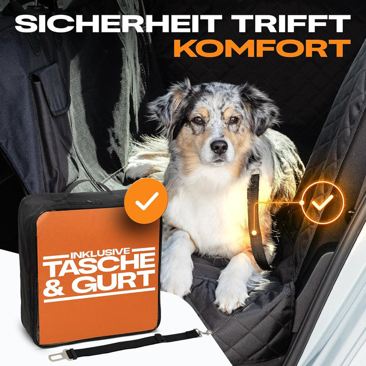 NATURIZ® Hundedecke Auto Rückbank mit Seitenschutz - Hundesitz inkl. Sicherheitsgurt - Hundematte Wa