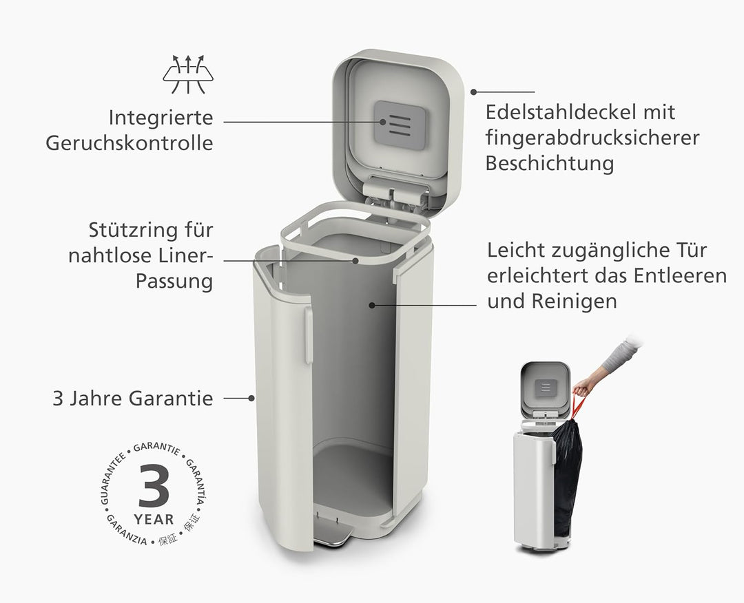 Joseph Joseph Porta - 40L Leicht entleerbarer Treteimer mit leicht zugänglicher Tür, fingerabdrucksi